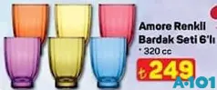 PAŞABAHÇE AMORE RENKLİ BARDAK SETİ 6'LI 320 CC